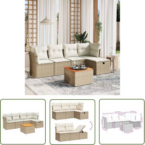 The Living Store Salon de jardin avec coussins 6 pcs beige résine tressée - Ensemble Salon De Jardin - Mobilier Extérieur - Canapé Jardin - Chaise Lounge - Table Basse (1/4)