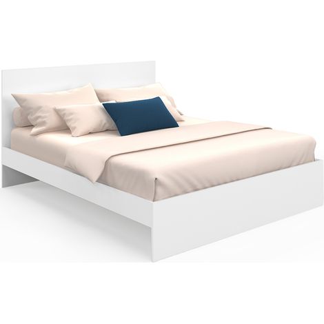 OMAHA cama doble con cabecero y base 160 x 200 cm blanco