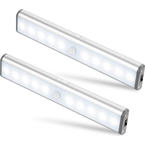 Set mit 2 x 10 LED-Leuchten, kabellos, USB-aufladbar, magnetisch, mit Bewegungssensor, 2 Beleuchtungsmodi, tragbar. Geeignet als Schrankleuchte, Notleuchte, Nachtlicht für Kinder oder Akzentbeleuchtun (1/4)