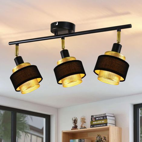 ZMH Plafonnier Noir Plafonnier Vintage - Plafonnier Salon avec 3 Lumières E14 Rétro Chambre Spots en Métal Doré Pivotant Industriel Plafond S