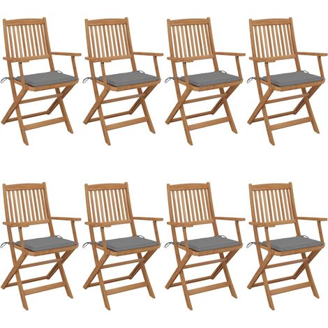 Lot de 8 Chaises de jardin pliables Fauteuils de Jardin avec coussins avec coussins Bois d'acacia 69123 (1/5)