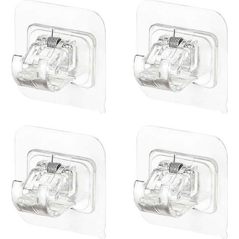 Lot de 4 clips de fixation pratiques sans perçage pour tringle à rideaux - Supports de tringle à rideaux pour la maison (1/4)