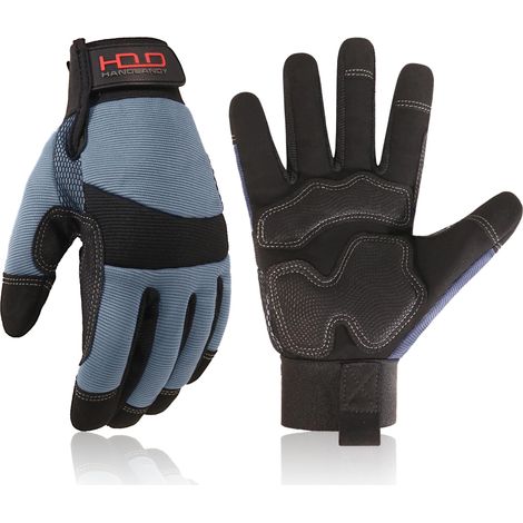 Gants de travail de sécurité anti-vibrations pour homme et femme, dos en élasthanne flexible et respirant, gants utilitaires pour écran tactile (taille M, gris) (1/5)