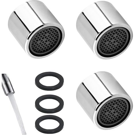 Faucet Aerator Set of 3, Metal Tap Fixture with Chrome Brass Housing for Kitchen and Bathroom Sink (18mm) (1/5)