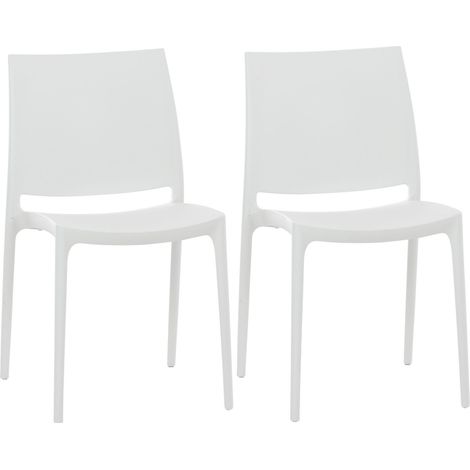 Lot de 2 chaises de jardin empilables Maya en plastique Blanc (1/5)