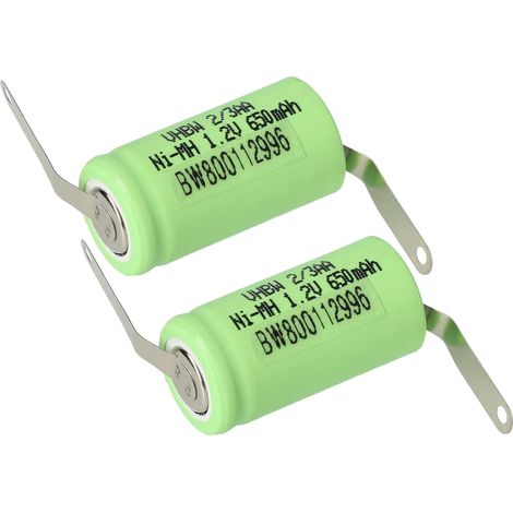 vhbw 2x Akku Ersatz für 2/3AA für Modellbau (650mAh, 1,2V, NiMH, Grün, mit Z-Lötfahne) (1/5)
