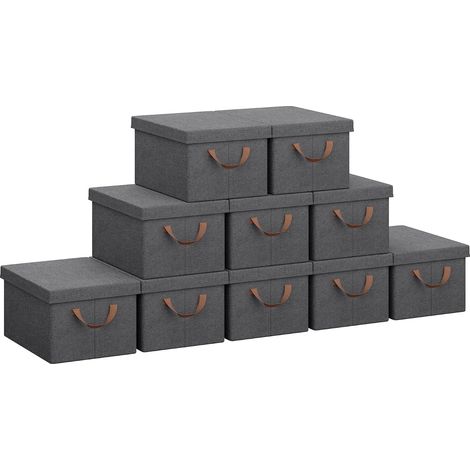 WOLTU 10x 27L Storage Boxes, Stackable Design Storage Chests Grey