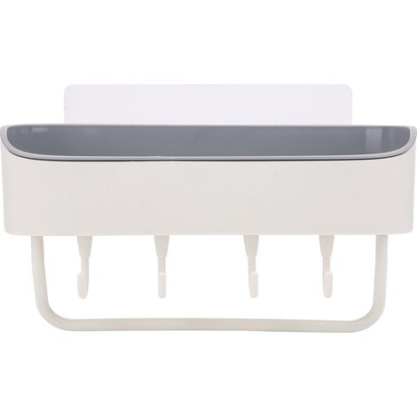 Étagère murale beige adhésive, rangement shampoing et gel douche, installation sans percer (1/5)
