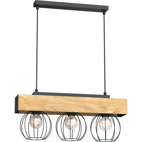 Suspension bois clair noir 3xE27 57cm Menton Luminex