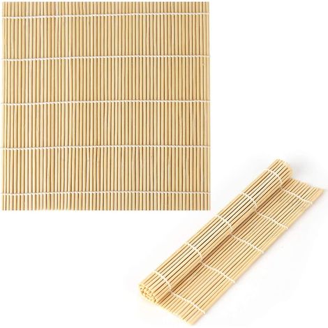 Ensemble de 2 tapis à sushi en bambou naturel - Outil et rouleau à sushi 23 x 24 cm (1/5)