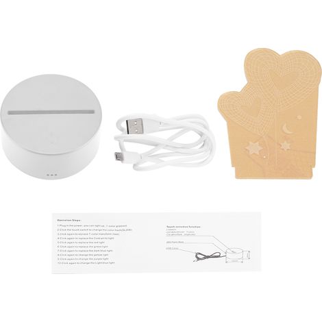 Lampe de nuit romantique 3D illusion visuelle 4.5V USB 7 couleurs tactile blanc base, veilleuse de table romantique design. (1/5)