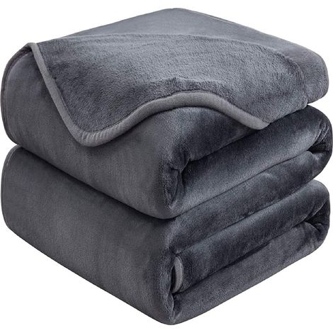 Plaid Couverture Polaire 220x240cm Gris Fonce Doux et Chaude - 350GSM Couvre Lit 2 Personnes et Plaid Canapé Flanelle - Réversible Double Face (1/5)