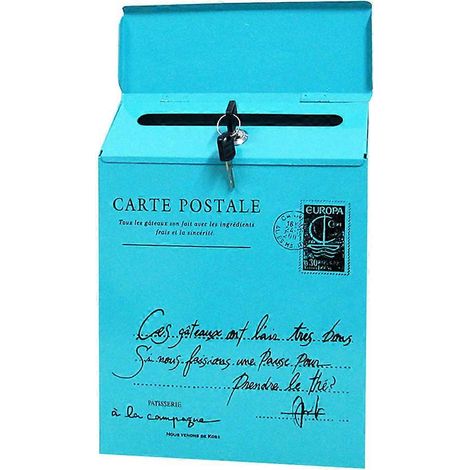 Boîte aux lettres murale rétro en fer forgé style vintage pour la maison ou le bureau - Bleue (1/3)
