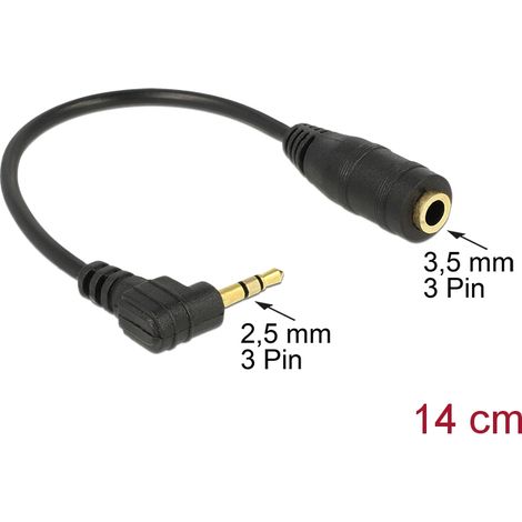 Cable Audio Stereo 2.5 mm male angled  3.5 mm female 3 pin 14 cm