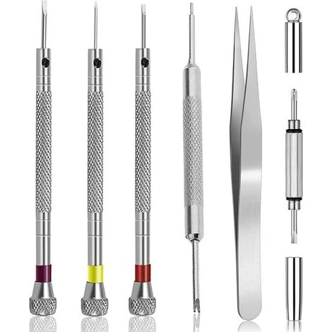 Kit Tournevis de Précision, 6 Pièces, Remplacement de Goupilles de Montre, Kit Outil Montre pour Remplacement Pile avec Phillips (1/5)