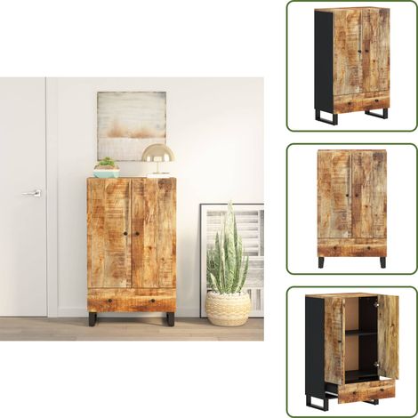 Buffet haut avec tiroir 60x33x100cm bois massif manguier et fer - Buffet Industriel - Meuble Rangement - Bois Massif - Manguier - Commode (1/5)