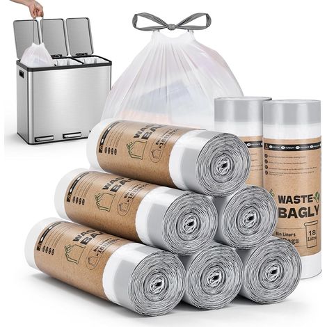 Sacs Poubelle 18L avec Liens Coulissants, 180 Pièces, Sacs Poubelle Extra Épais et Résistants à la Déchirure, Pré-découpés pour Poubelles de Cuisine (120 Sacs (8 Rouleaux), 18-20L) (1/5)