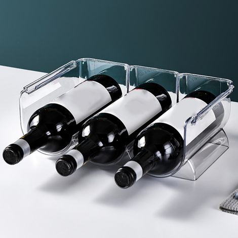 Organisateur de vin empilable en plastique transparent, porte-bouteilles en forme d'ours d'eau, pour présenter 3 bouteilles à la maison. (1/5)