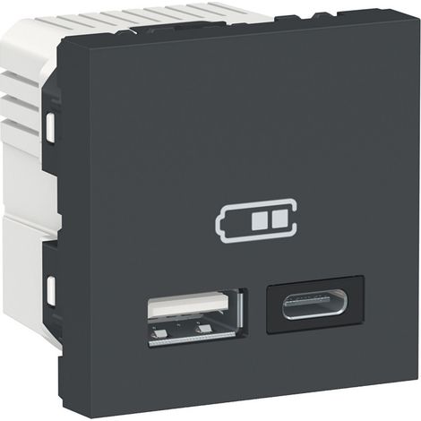 Schneider – Chargeur USB double 5V 2,4A type A+C – 2 modules – Prise USB composable – Pour installation électrique – Anthracite (1/5)