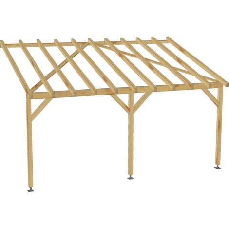 Carport adossé 5x3 – Tuilable pente 30% – Sections robustes en bois massif – Conception pour installation facile – Jardinatoire (1/5)