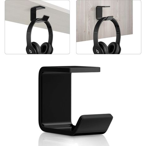 1 support pour casque audio, fixation sous bureau, acrylique noir, adhésif 3M, bords arrondis, rangement multifonctionnel (1/5)