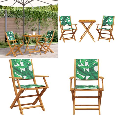 Set da Bistrot 3 pz Motivo Foglie in Tessuto e Legno Massello - Sedia da giardino - Mobili da esterno