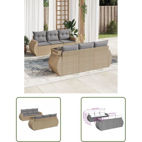 The Living Store Salon de jardin avec coussins 7 pcs beige résine tressée - Ensemble Salon De Jardin - Mobilier De Jardin - Canapé Jardin - Résine Tressée - Rotin Synthétique (1/3)