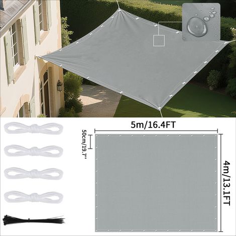 (Gris clair 4x5M) Voile d'ombrage imperméable avec œillets, adaptée aux jardins et terrasses extérieures. (1/5)