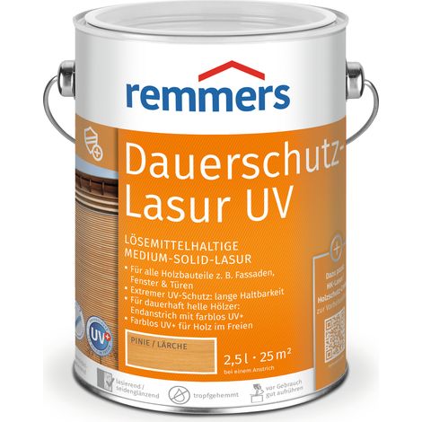 Remmers Dauerschutz-Lasur UV pinie/lärche, 2,5 Liter, Holz UV-Schutz für außen, auch für helle Farbtöne und farblos UV+, blockfest, wetterbeständig