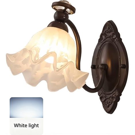 LOLLANDA Applique murale ancienne en bronze ouvragé avec abat-jour en verre dépoli motif floral – Luminaire mural décoratif pour l'intérieur – Lumière blanche (1/5)