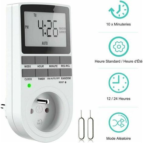 Prise Programmable Digitale - Minuterie Numérique Hebdomadaire avec Ecran LCD - Minuterie Prise Electrique 12H/24H/7Jours - Économie d'Énergie Pour L'électroménagers et L'éclairage - 1 Pack (1/5)