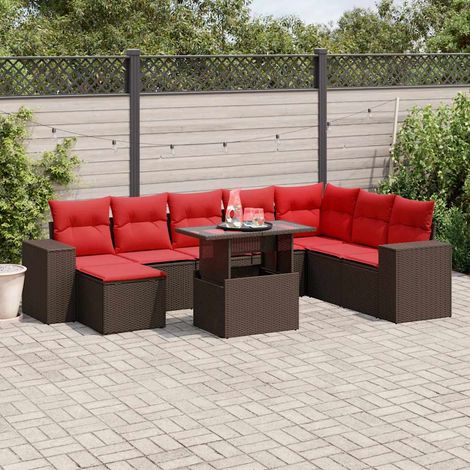 9-teiliges Gartensofa-Set mit Kissen, braun, Polyrattan (1/5)