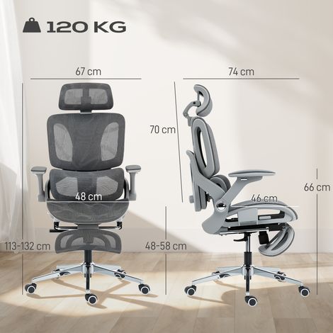 Fauteuil de Bureau Ergonomique à Dossier Filet Gris avec Accoudoirs 4D, Appui-Tête Ajustable et Siège à Profondeur Réglable (1/5)