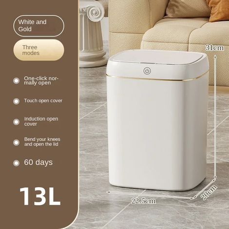 (13L, rechargeable) Poubelle à capteur intelligent, étanche, adaptée à la salle de bain, à la cuisine et aux toilettes. (1/5)