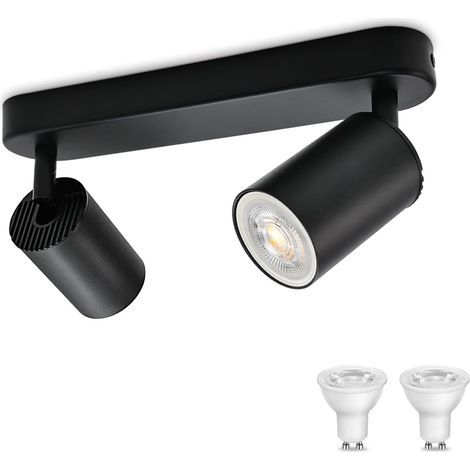 Ceiling Light with 2 Adjustable Spotlights, Black Metal, GU10 Socket, Living Room, Bedroom (1/5)