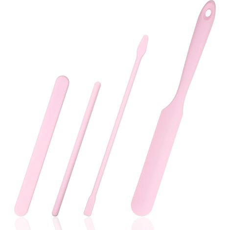 Lot de 4 spatules de cire antiadhésives en silicone - Applicateurs de cire de différentes tailles - Bâton mélangeur réutilisable en silicone pour la maison ou le salon (rose) (1/5)
