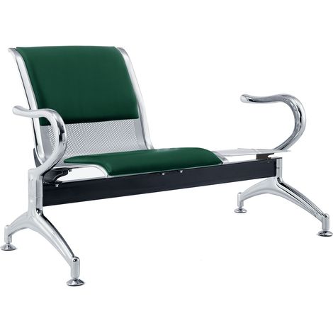 Panca per Sala Attesa 1 Posto da Ufficio con Cuscino e Tavolino in Acciaio e Similpelle Argento/Verde (1/5)
