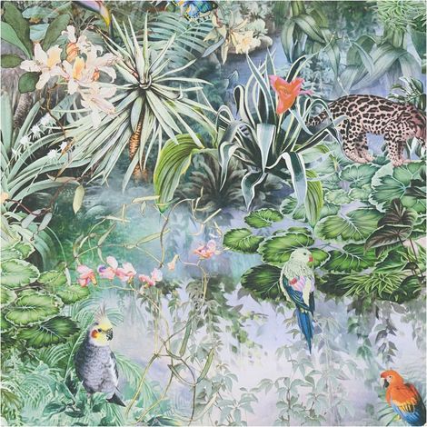 Animal pattern wallpaper wall Profhome 381792 smooth non-woven non-textured wallpaper with floral ornaments matt green blue brown pink 5.33 m2 (1/5)