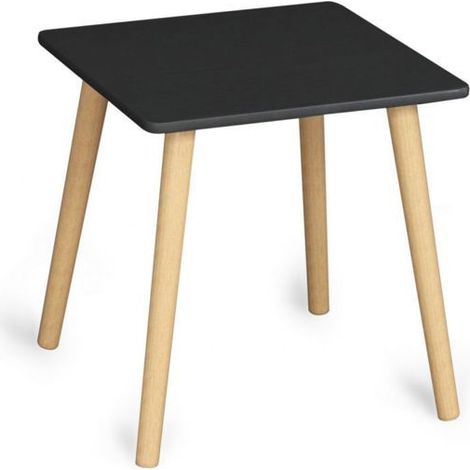 Table d'appoint - JUANIO - Design scandinave - Noir & bois naturel - Bois massif - Carrée 40x40x40 cm (1/4)