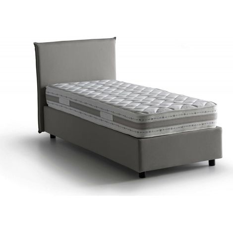 Talamo Italia Cama individual Carola, Cama contenedor con revestimiento de tela, 100% Made in Italy, Apertura lateral, con colchón Cm 80x190 incluido, Gris, con embalaje reforzado