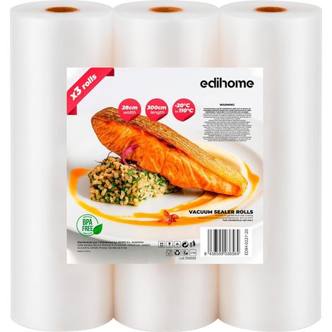 Sac Sous Vide Alimentaire, 3 Rouleau, 28x300cm, Sachet, sans BPA, Sous Videuse Alimentaire, Conservation, pour le Cuisine, Plastique (28x300cm) (1/5)