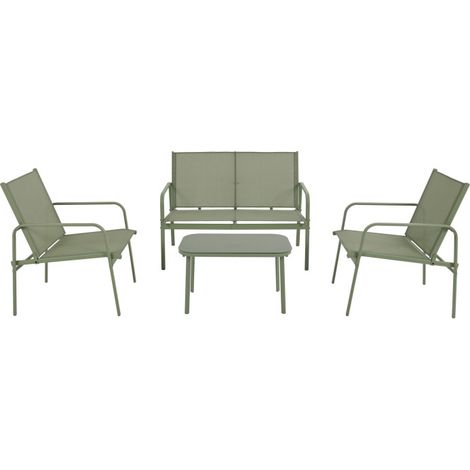 Salon de jardin métal textilene 4 personnes canapé fauteuils table extérieur terrasse Kallia