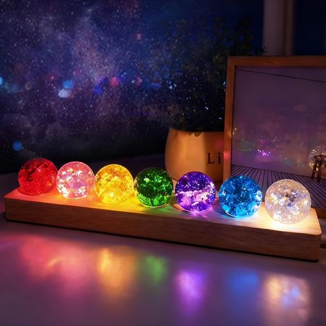 Boule de cristal veilleuse 7 couleurs, boules de cristal 3D avec socle en bois LED, boules de glace en cristal de 40 mm, boules de guérison pour décoration apaisante salon, chambre à coucher (1/5)