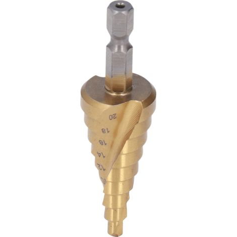 Foret étagé HSS acier rapide, foret conique spirale à centrage, outil de perçage avec queue hexagonale, 4-20mm, multi-diamètres (1/5)