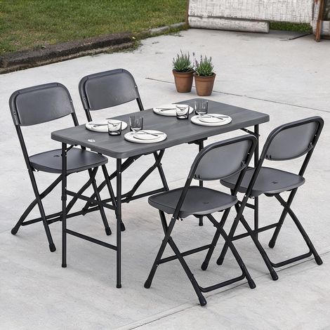 Salon de jardin gris Oscuro en acero HDPE 118 x 60 x 74 cm (1/5)