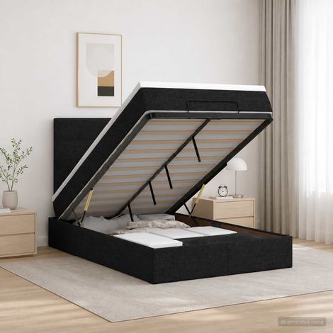 vidaXL Cama otomana con colchón con cabecera Negro 120 x 200 cm Tela (1/5)