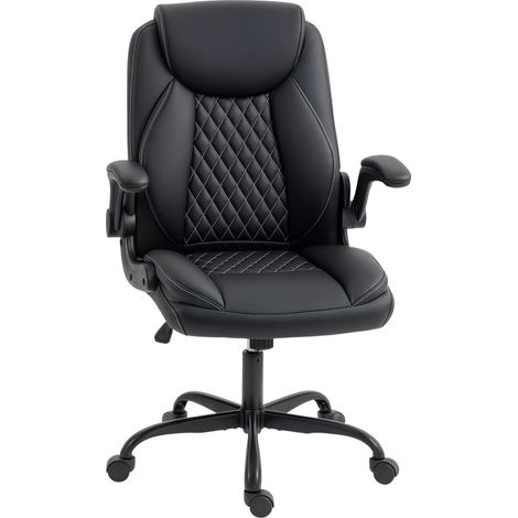 Sedia da ufficio, sedia ergonomica da ufficio con braccioli ribaltabili, altezza regolabile, funzione dondolo, nera