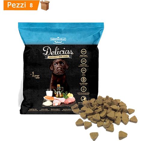 Multipack da 8 pz mediterranean natural delicias cibo per cani semi-umido cuccioli da 800 gr