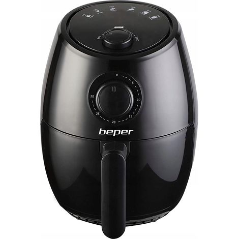 BEPER P101FRI001 Heißluftfritteuse, ölfrei, einstellbarer Timer und Temperatur, herausnehmbarer Behälter und Grillrost, 2 Liter Fassungsvermögen, 1000 Watt Leistung, Schwarz (1/3)