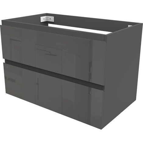 Meuble de Salle de Bain Brillant 80cm avec 2 tiroirs, Meuble sans vasque, Anthracite